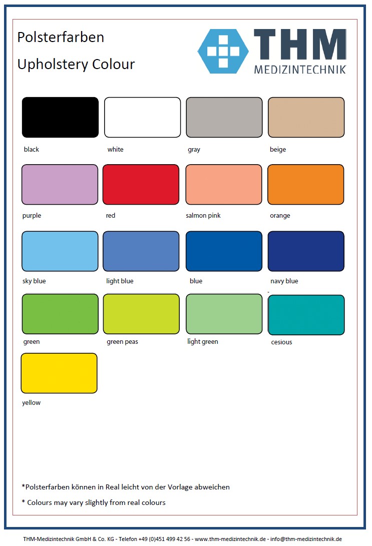 Polsterfarben Polsterfarben für antimagnetische MRT-Liege 1401-MR